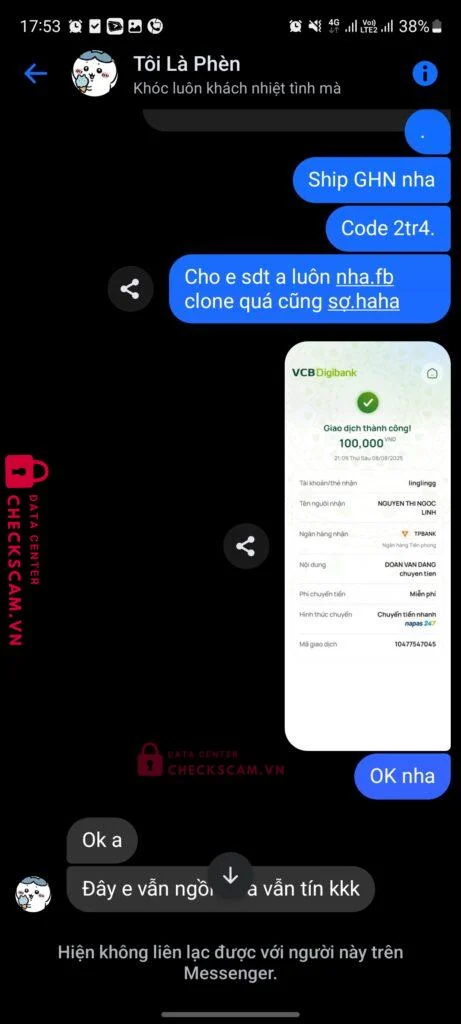 00001385283 NGUYEN THI NGOC LINH TP Bank bị cảnh báo lừa đảo scam