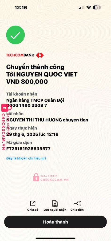 0000149033087 NGUYEN QUOC VIET MB bị cảnh báo lừa đảo scam
