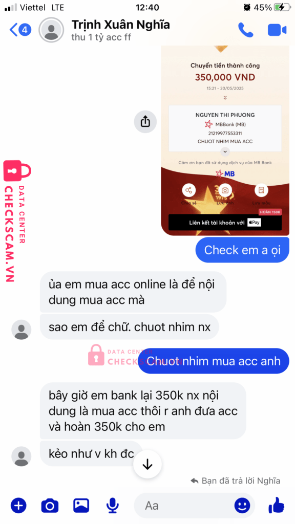 0000384251918 Nguyen Thi Phuong MB bị cảnh báo lừa đảo scam