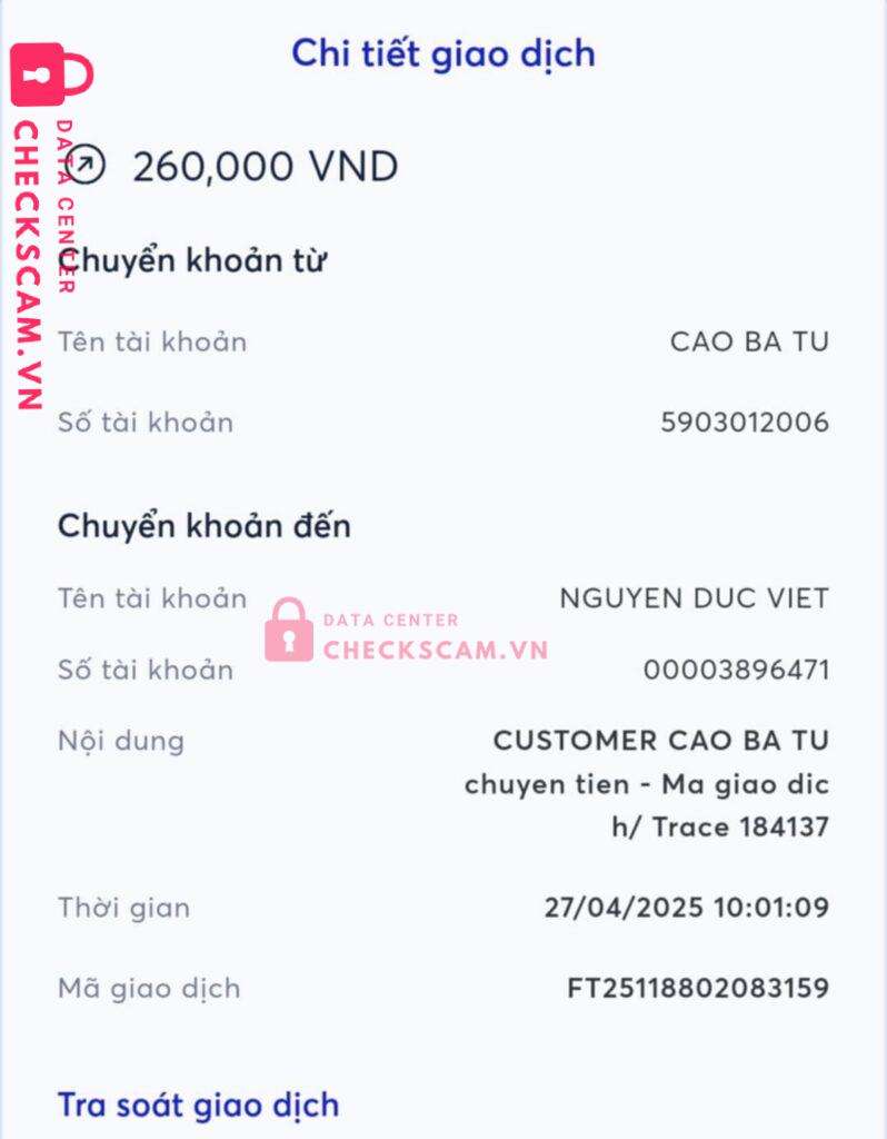 00003896471 Nguyen Duc Viet TP Bank bị cảnh báo lừa đảo scam
