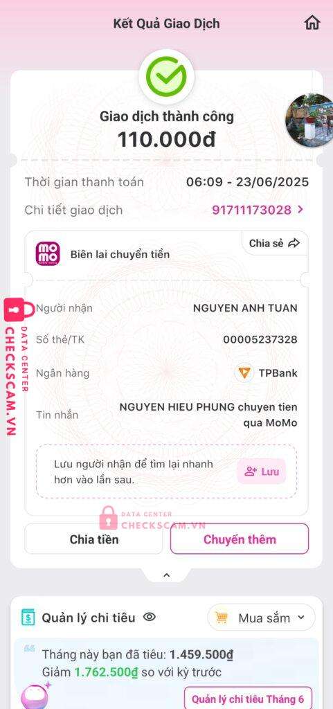 00005237328 NGUYEN ANH TUAN TP BANK bị cảnh báo lừa đảo scam