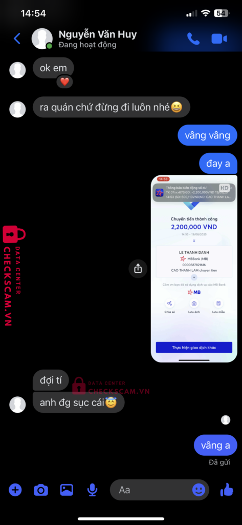 0000587821616 LE THANH DANH MB bị cảnh báo lừa đảo scam