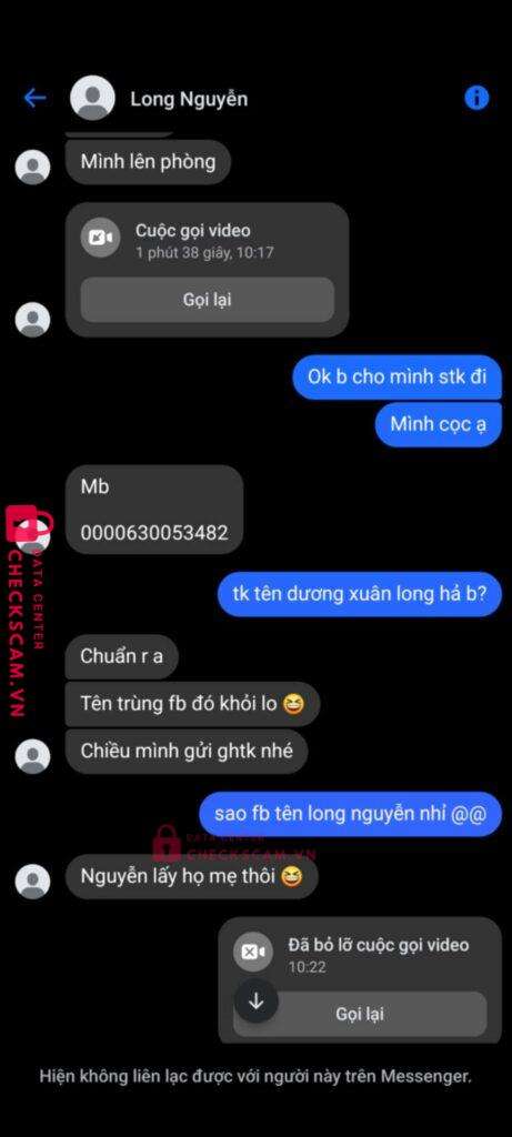 0000630053482 DUONG XUAN LONG MB bị cảnh báo lừa đảo scam