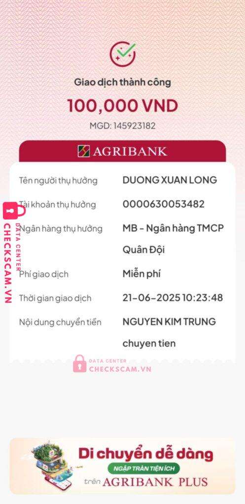 0000630053482 DUONG XUAN LONG MB bị cảnh báo lừa đảo scam