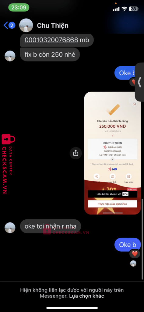 00010320076868 Chu The Thien MB bị cảnh báo lừa đảo scam