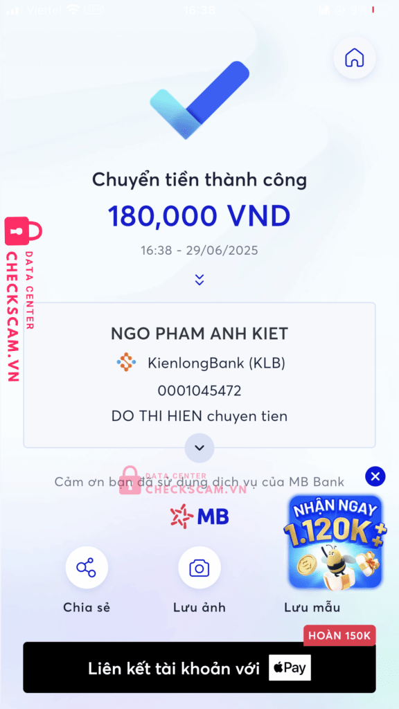 0001045472 NGO PHAM ANH KIET KienlongBank bị cảnh báo lừa đảo scam