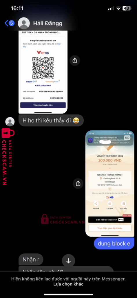 0001086225 NGUYEN HOANG THANH KienlongBank bị cảnh báo lừa đảo scam