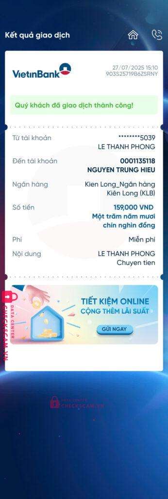 0001135118 NGUYEN TRUNG HIEU KIEN LONG BANK bị cảnh báo lừa đảo scam