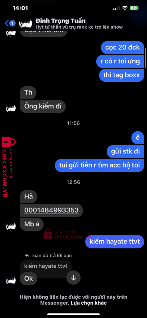0001484993353 NGUYEN VAN HAI MB bị cảnh báo lừa đảo scam