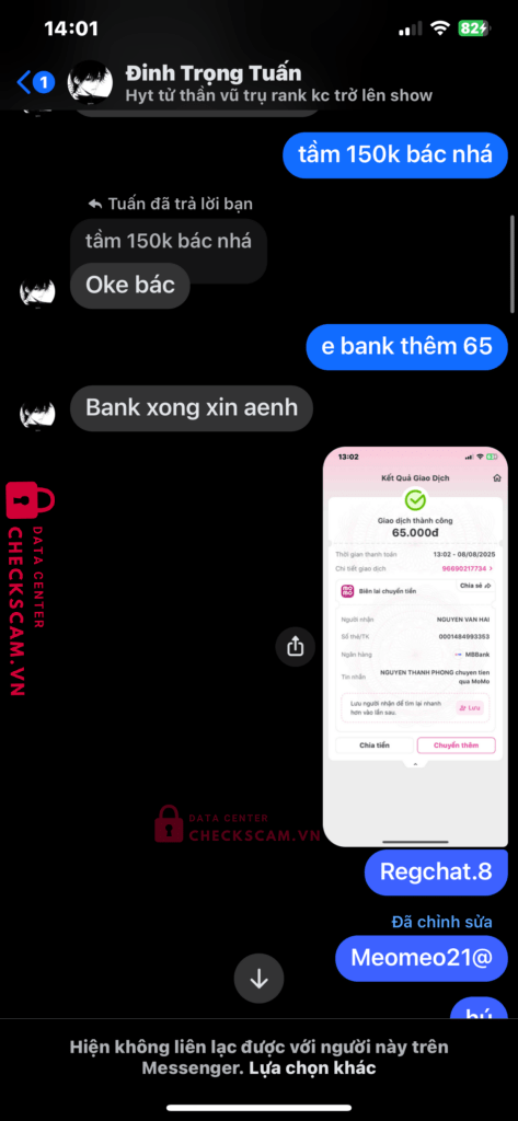 0001484993353 NGUYEN VAN HAI MB bị cảnh báo lừa đảo scam