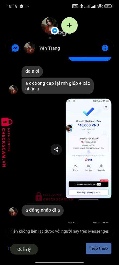 0001609667517 TRAN VU YEN TRANG MB bị cảnh báo lừa đảo scam