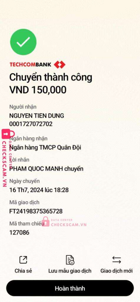 0001727072702 NGUYEN TIEN DUNG MB Bank bị cảnh báo lừa đảo scam