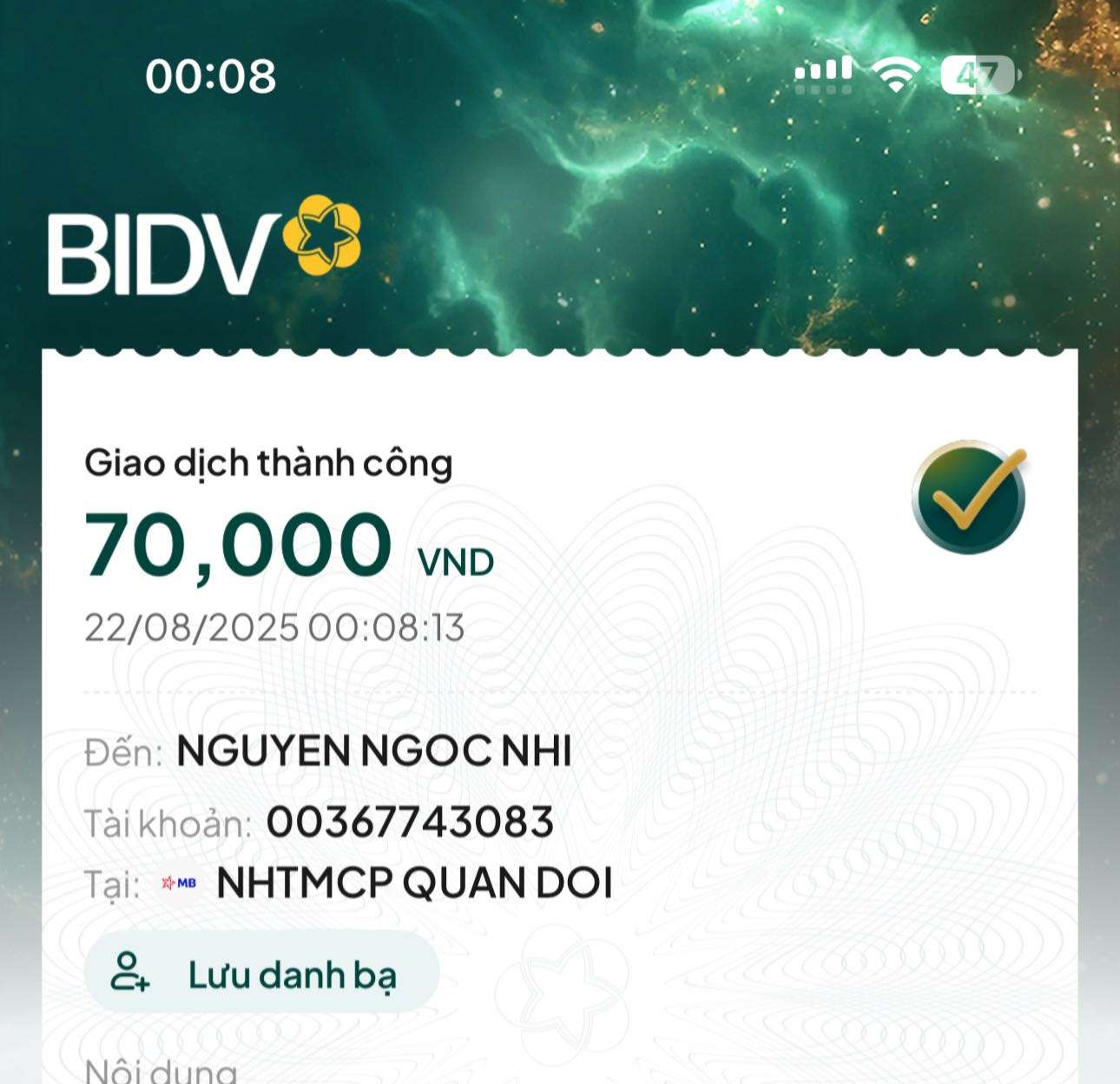 00367743083 NGUYEN NGOC NHI MB bị cảnh báo lừa đảo scam