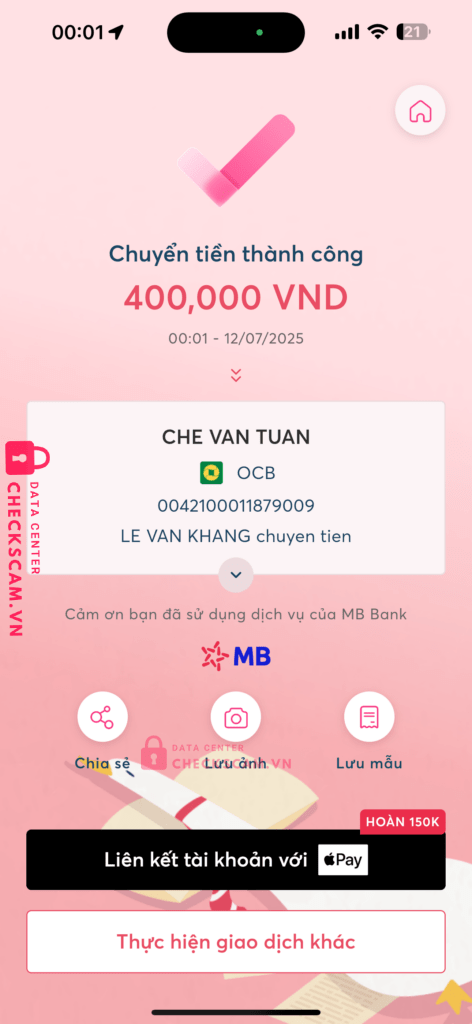 0042100011879009 CHE VAN TUAN OCB bị cảnh báo lừa đảo scam