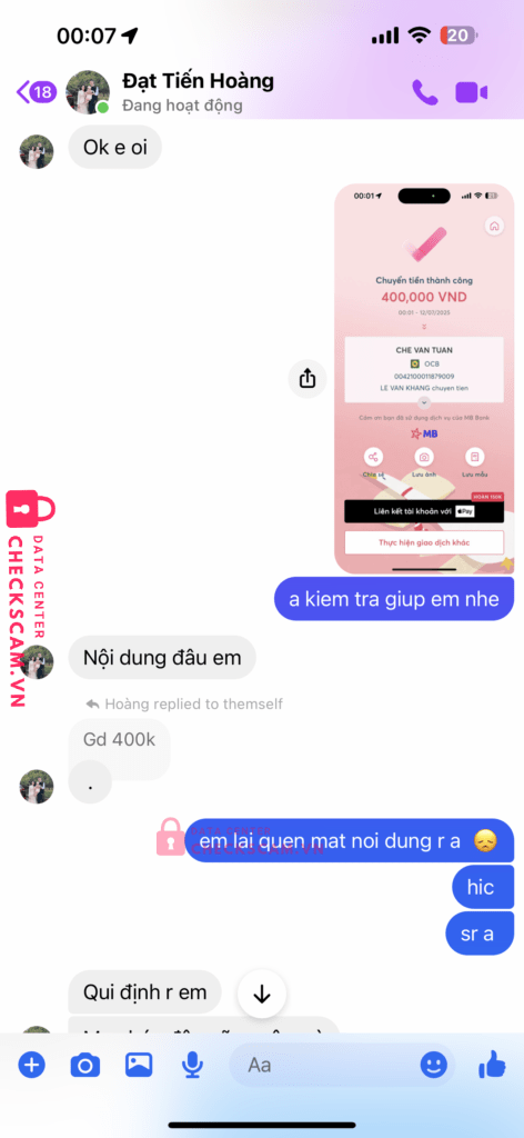 0042100011879009 CHE VAN TUAN OCB bị cảnh báo lừa đảo scam