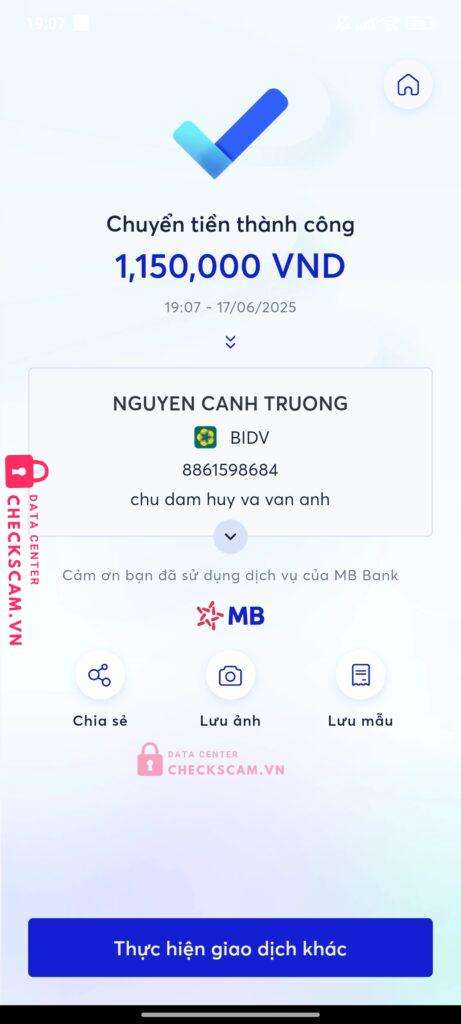 005681479999 CAO VAN ANH MB bị cảnh báo lừa đảo scam
