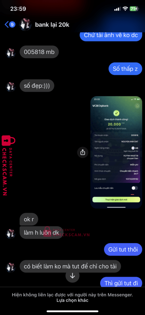 005818 NGUYEN ANH DAT MB BANK bị cảnh báo lừa đảo scam