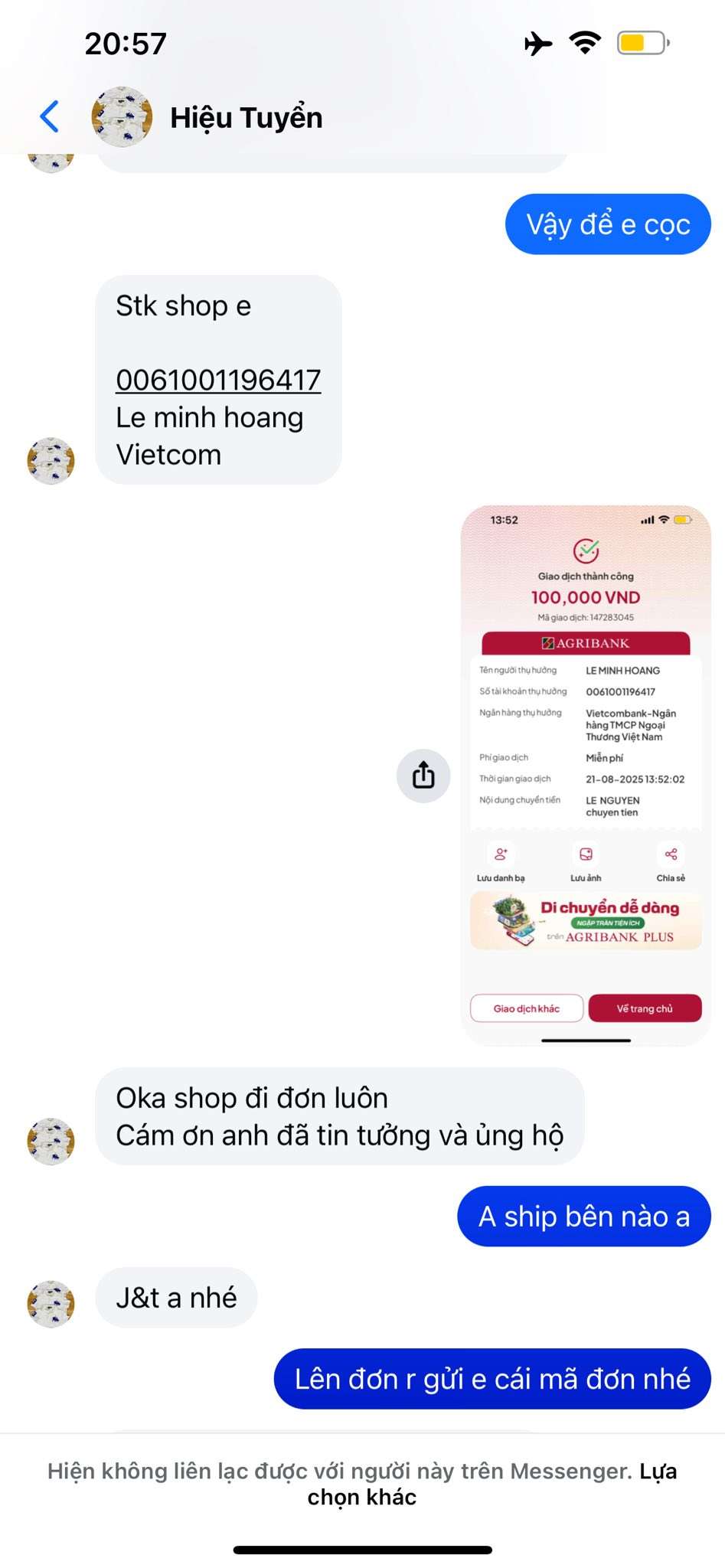 0061001196417 LE MINH HOANG VCB bị cảnh báo lừa đảo scam