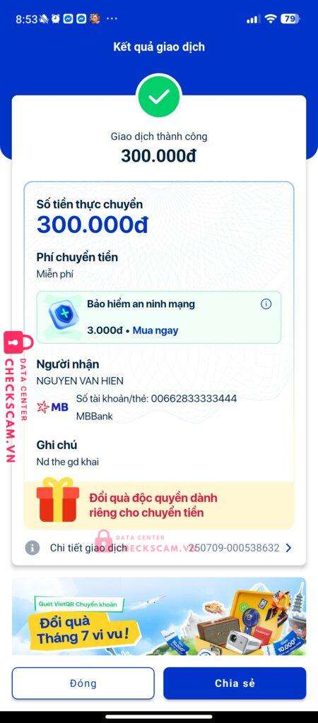 00662833333444 NGUYEN VAN HIEN MB bị cảnh báo lừa đảo scam