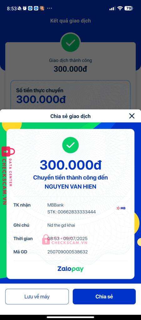 00662833333444 NGUYEN VAN HIEN MB bị cảnh báo lừa đảo scam