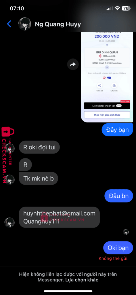 00666600999900 Bui Dinh Quan MB bị cảnh báo lừa đảo scam