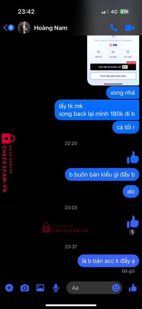 00671098765432 TRAN HOANG NAM MB bị cảnh báo lừa đảo scam