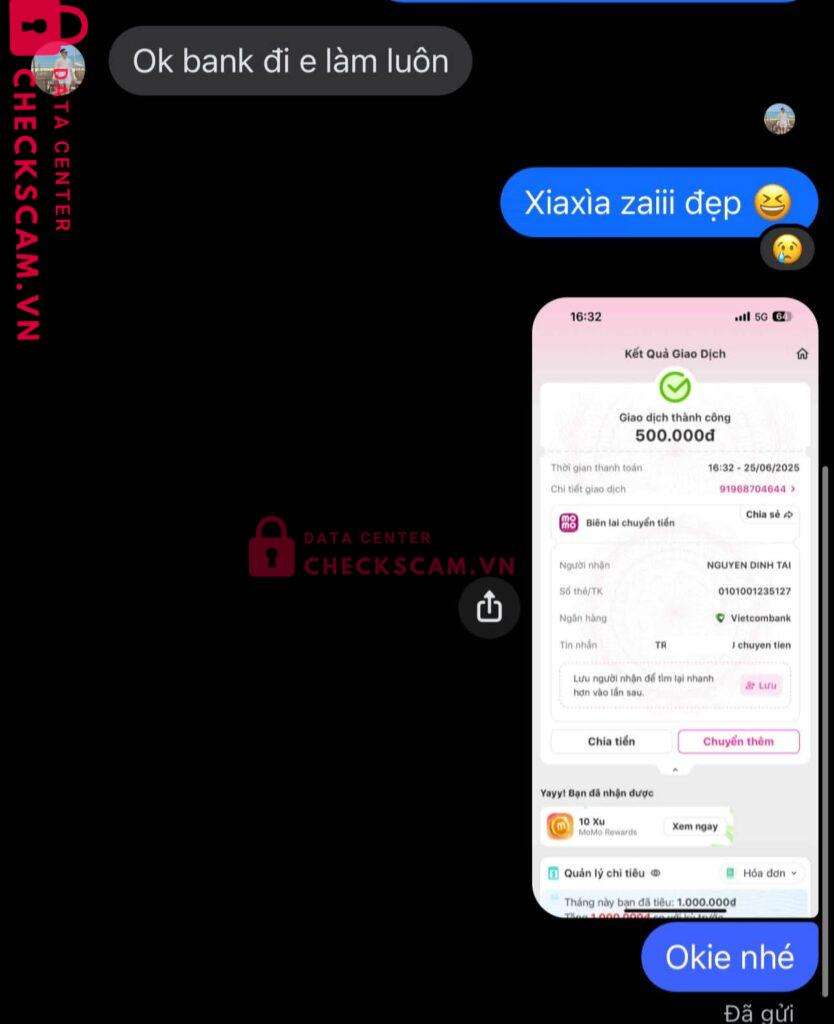 0101001235127 NGUYEN DINH TAI VCB bị cảnh báo lừa đảo scam