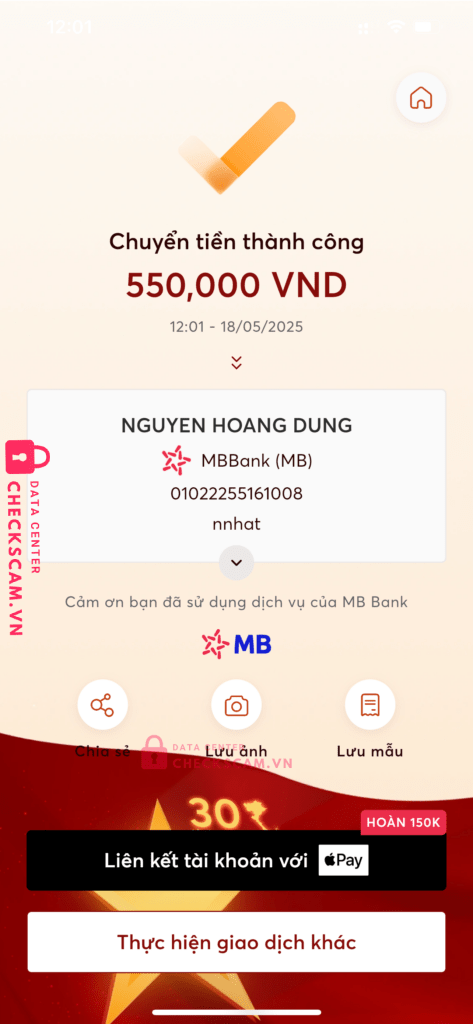 01022255161008 Nguyen Hoang Dung MB bị cảnh báo lừa đảo scam