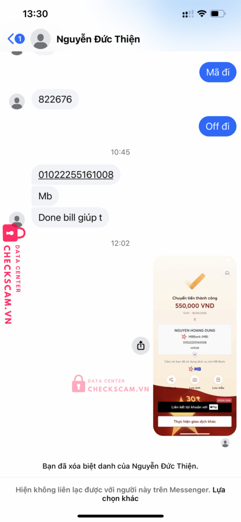 01022255161008 Nguyen Hoang Dung MB bị cảnh báo lừa đảo scam