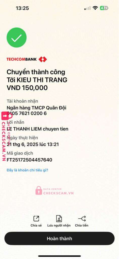 0105762102006 KIEU THI TRANG MB bị cảnh báo lừa đảo scam
