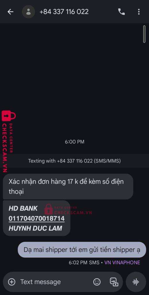 01170470018714 HUYNH DUC LAM HD Bank bị cảnh báo lừa đảo scam