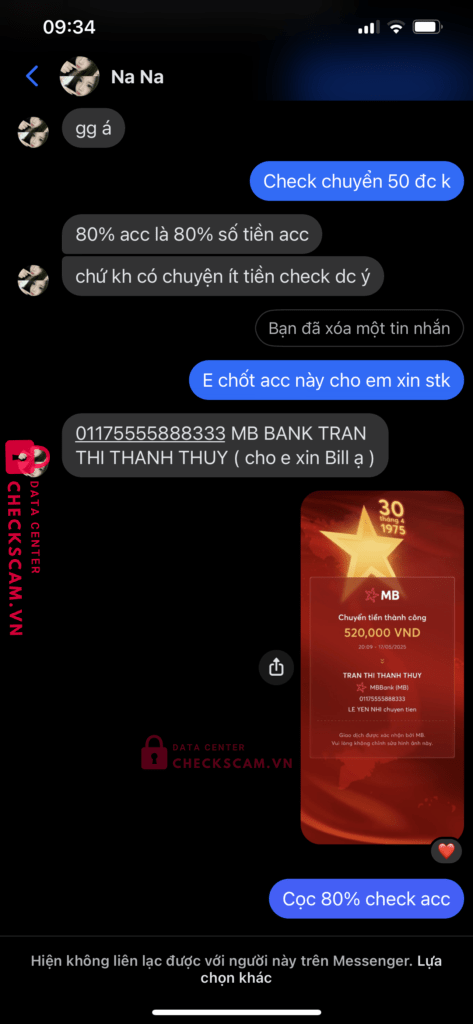 01175555888333 Tran Thi Thanh Thuy MB bị cảnh báo lừa đảo scam