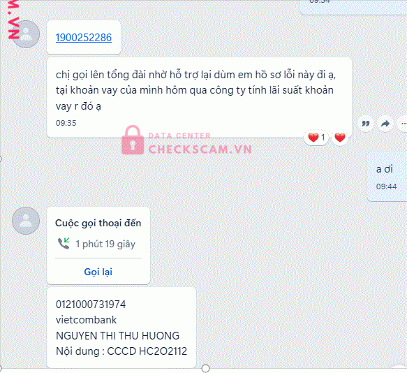 0121000731974 NGUYEN THI THU HUONG VCB bị cảnh báo lừa đảo scam