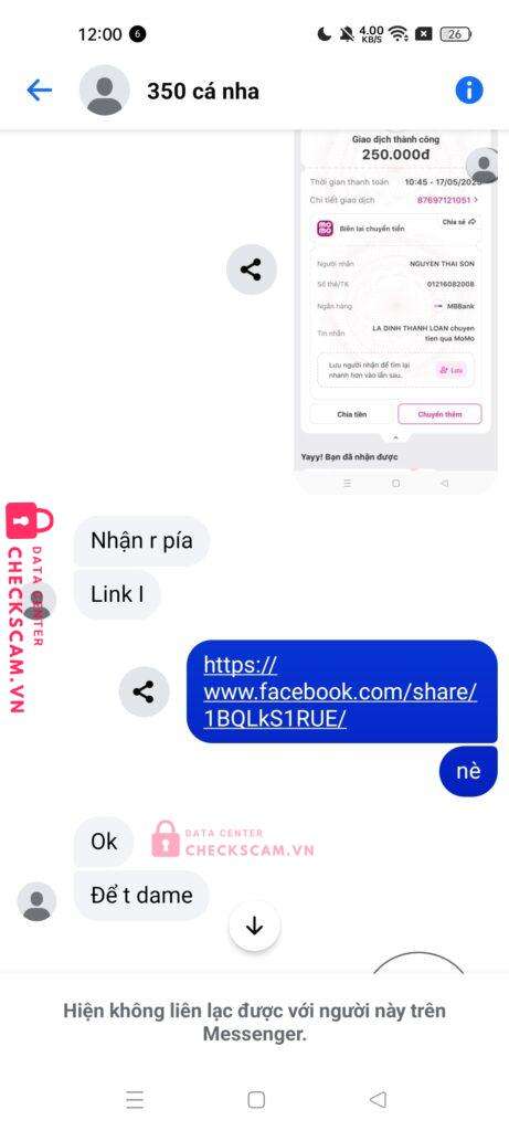 01216082008 Nguyen Thai Son MB bị cảnh báo lừa đảo scam