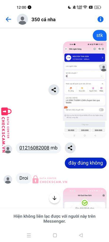 01216082008 Nguyen Thai Son MB bị cảnh báo lừa đảo scam