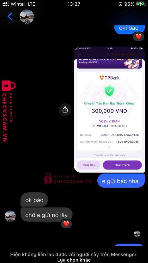 012341233 VO DUY TRAN MB bị cảnh báo lừa đảo scam