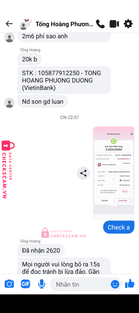 012345492006 CAO VIET DUY MB bị cảnh báo lừa đảo scam