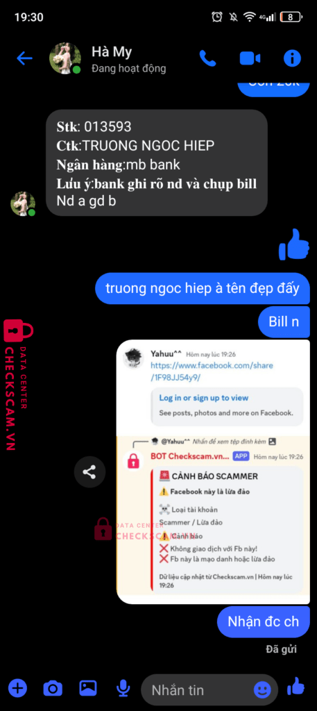 013593 TRUONG NGOC HIEP MB bị cảnh báo lừa đảo scam