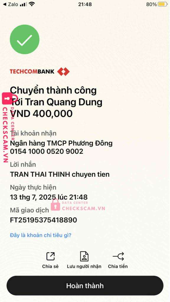 0154100005209002 TRAN QUANG DUNG OCB bị cảnh báo lừa đảo scam