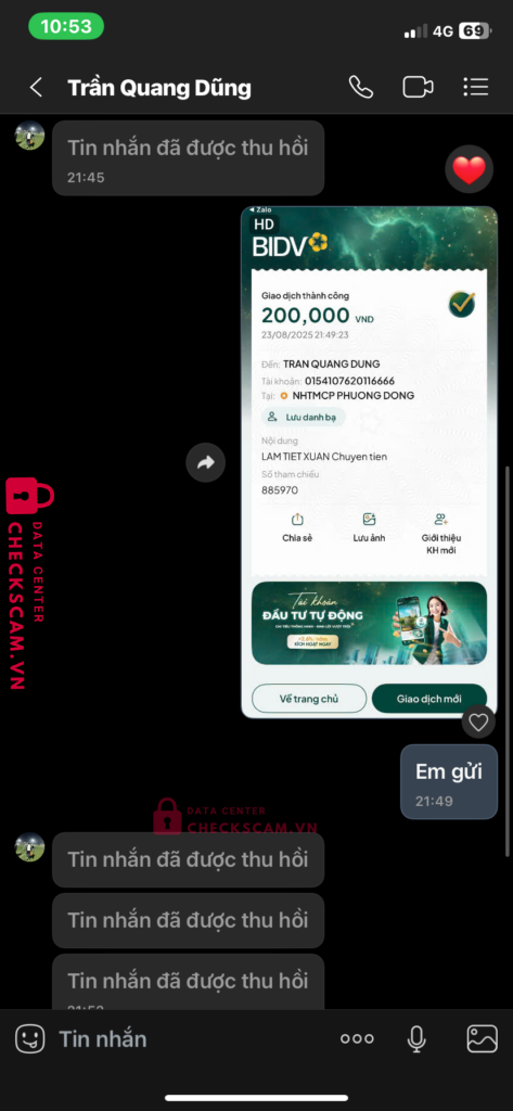 0154107620116666 Tran Quang Dung OCB bị cảnh báo lừa đảo scam