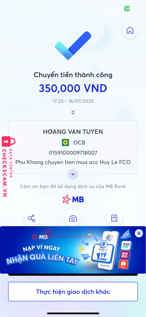 0159100009718007 Hoang Van Tuyen OCB bị cảnh báo lừa đảo scam