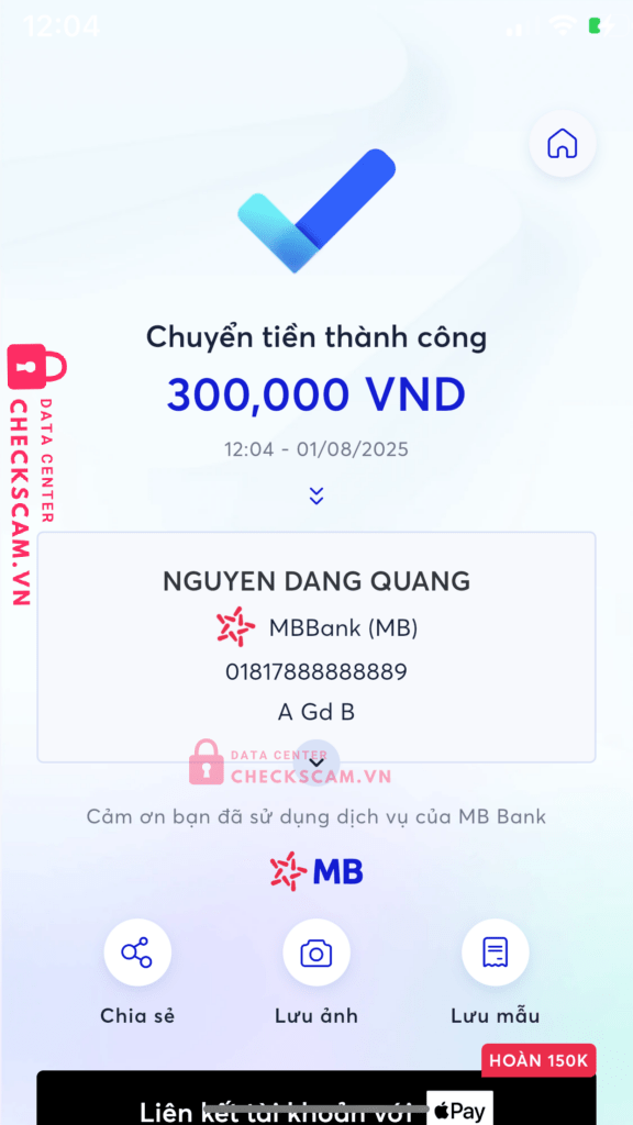 01817888888889 NGUYEN DANG QUANG MB Bank bị cảnh báo lừa đảo scam