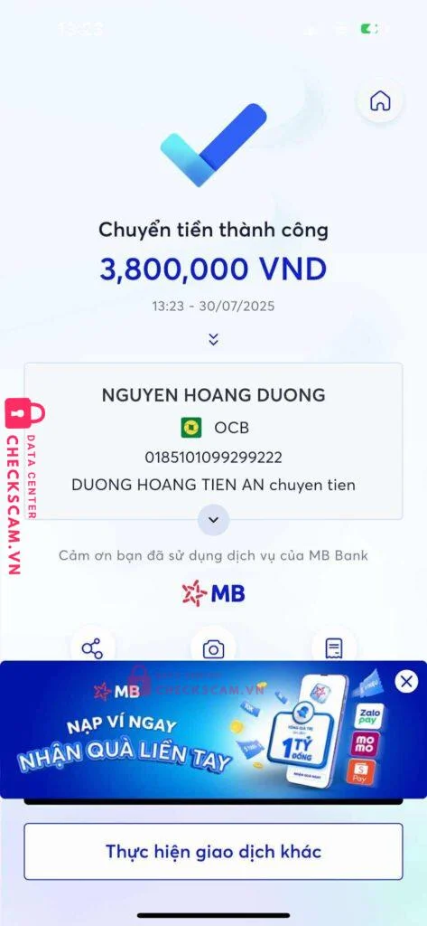 0185101099299222 NGUYEN HOANG DUONG OCB bị cảnh báo lừa đảo scam