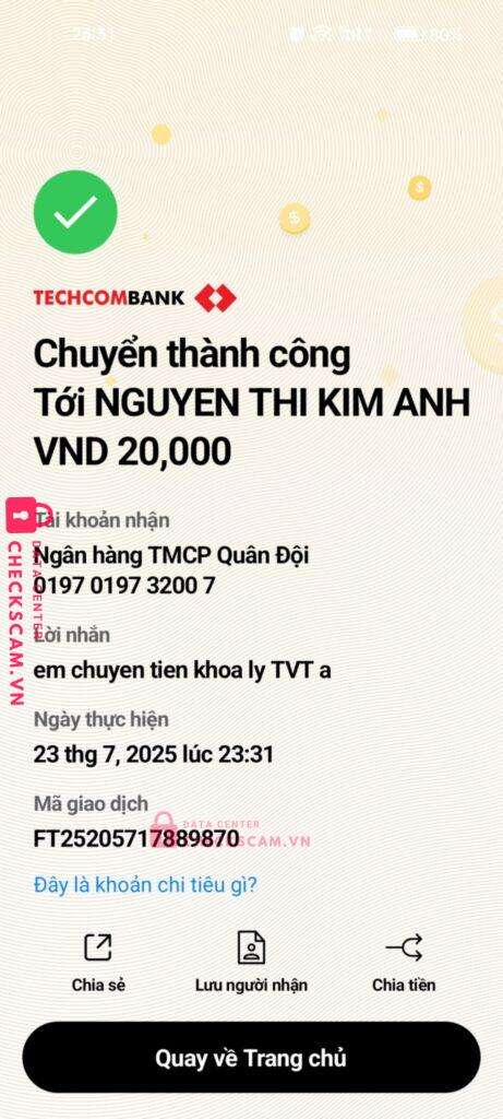 0197019732007 NGUYEN THI KIM ANH MB Bank bị cảnh báo lừa đảo scam