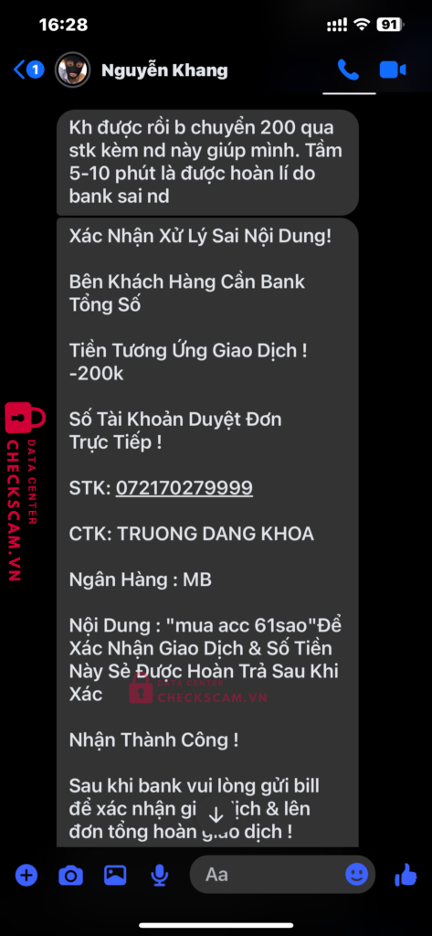 021920094444 NGUYEN MINH KHANG MB bị cảnh báo lừa đảo scam