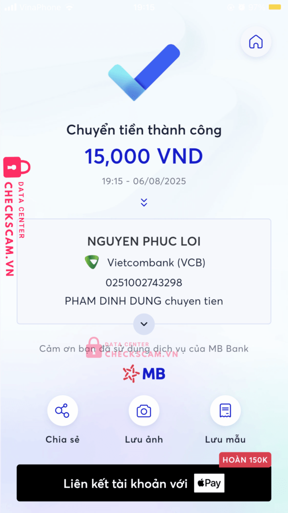 0251002743298 NGUYEN PHUC LOI VCB bị cảnh báo lừa đảo scam