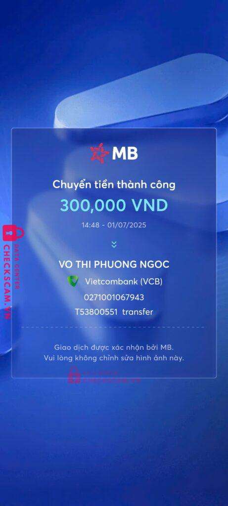 0271001067943 VO THI PHUONG NGOC VCB bị cảnh báo lừa đảo scam