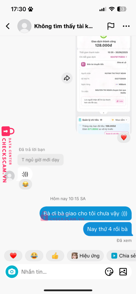 0327135609 HUYNH THI THUY NGAN MB bị cảnh báo lừa đảo scam