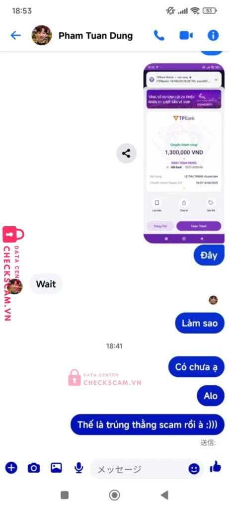 0329895065 DINH TUAN HUNG MB bị cảnh báo lừa đảo scam