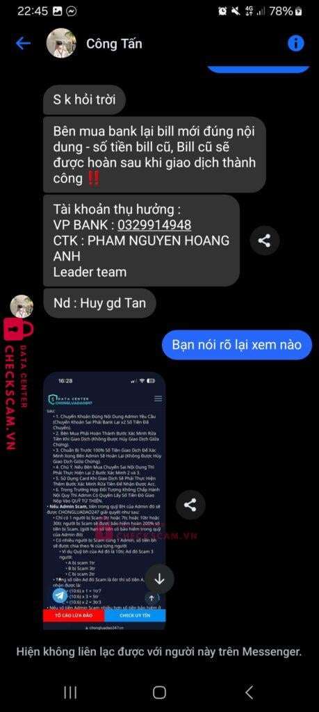 0329914948 Pham Nguyen Hoang Anh VP BANK bị cảnh báo lừa đảo scam